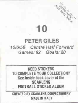 1984 Scanlens VFL Stickers #10 Peter Giles Back